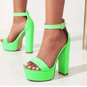 Neon Green Heels Platform Chunky High Heels Ankle Strap Sandals Up2Step, size 8